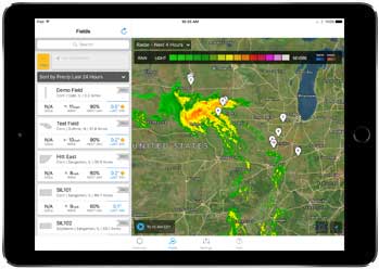 See weather forecasts and current conditions for each field.